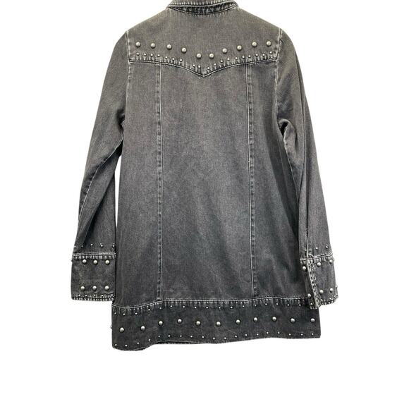 Free People Bennett Mini Denim Studded Dress Jacket Black Sz Medium - Picture 7 of 15